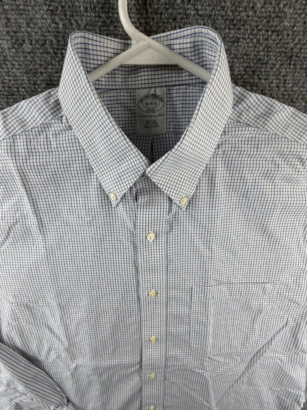 Brooks Brothers Non-Iron Cotton Blue Button-Down 16 4/5 Check Slim Men Shirt